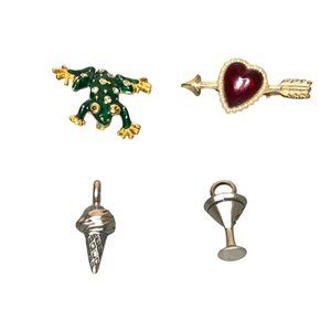 Vintage Jewelry Lot of 4 Heart & Enamel Frog Pins Ice Cream Cone Martini Charms